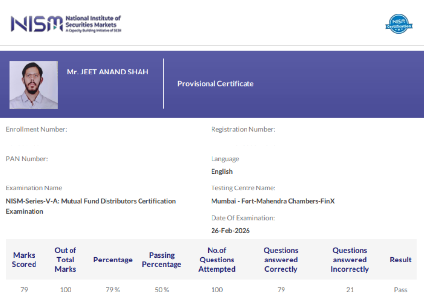 Jeet Anand Shah NISM Exams Testimonial